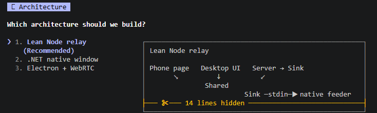 Three architectures to pick from, the recommended one with a preview of its parts.
